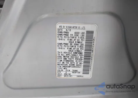 2010 Nissan Rogue S из США, поврежденный, VIN JN8AS5MT2AW030541